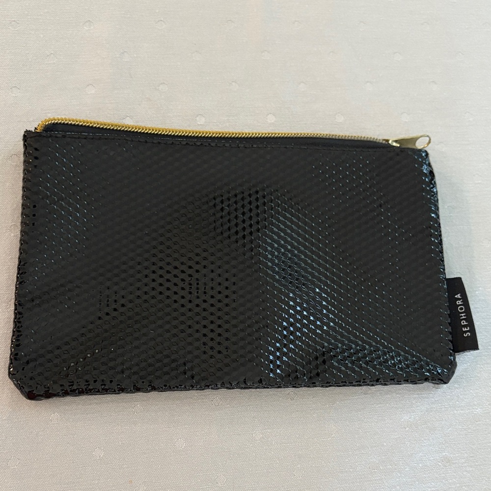Sephora Black Shimmer Pouch with Gold Zipper